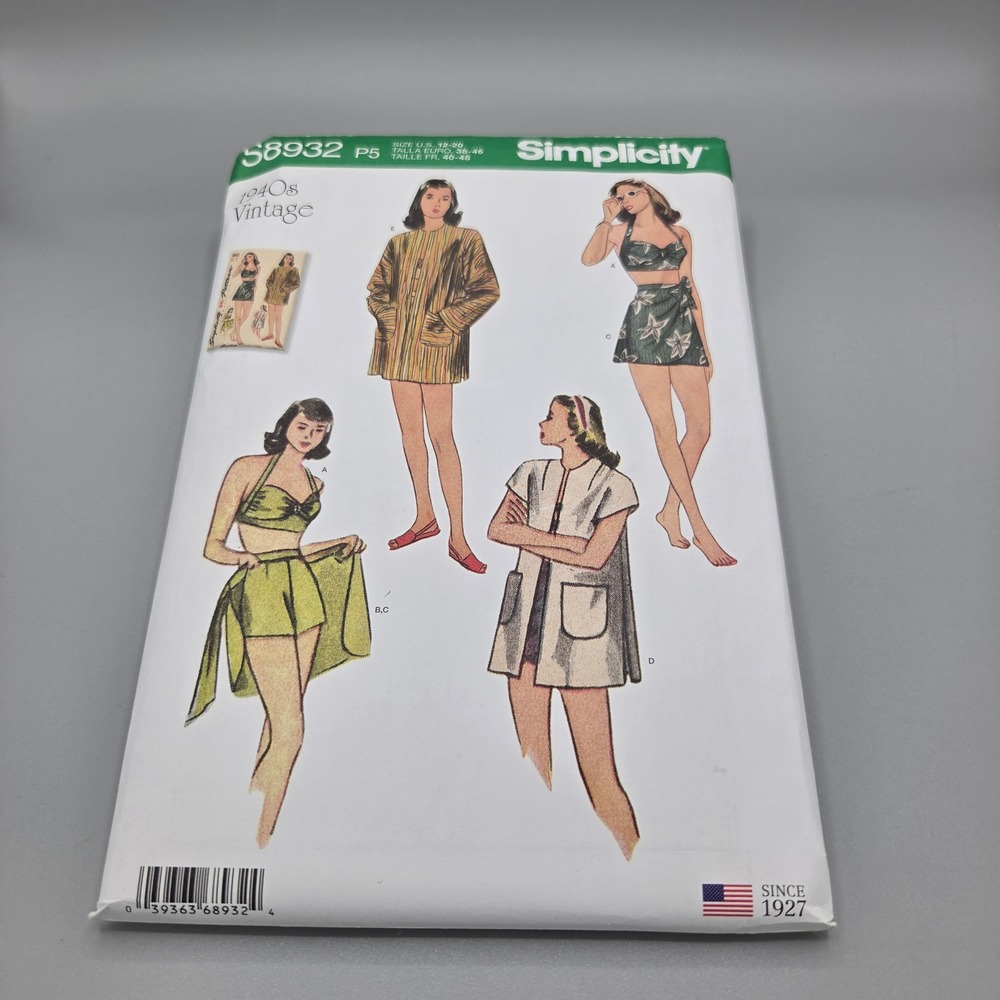 Simplicity S8932 1940s Vintage Bikini Wrap Skirt Coat Sewing Pattern Size 12-20
